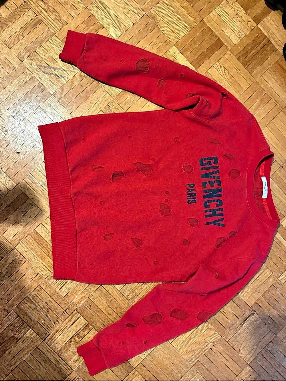 Givenchy Paris Distressed Sweatshirt in Red Size Medium